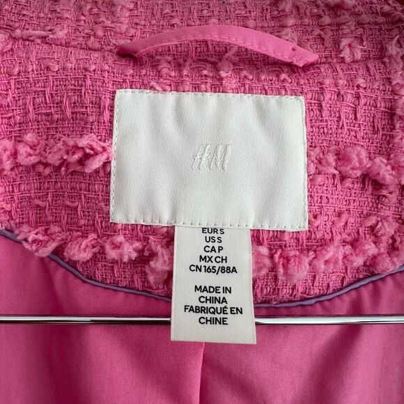 H&M Tweed Jacket Womens Small Pink Textured Weave Boucle Blazer Parisian Barbie - Picture 8 of 13